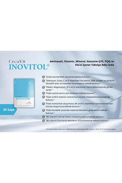 Creavit Inovitol ® - Food Supplement for 30 Sachets Containing Amino Acids, Vitamins, Minerals, Q10,EGCGand Pqq