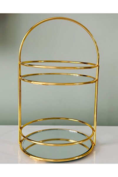 Leila منظم مطبخ معدني لمكياج الحمام بطبقتين مع تفاصيل مرآة