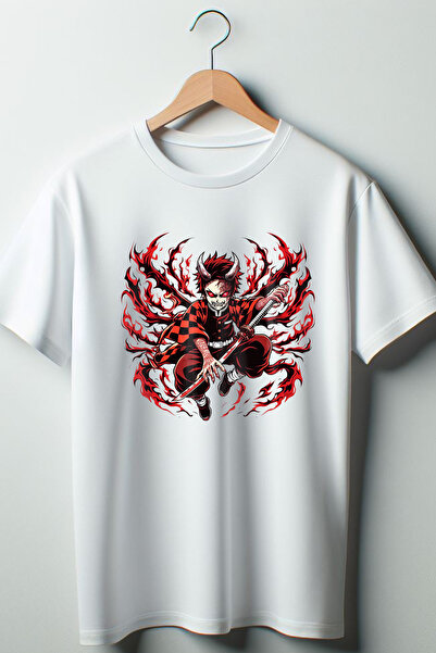 Vordevia Demon Slayer Štampano bela Oversize kroj okrugla kragna majica