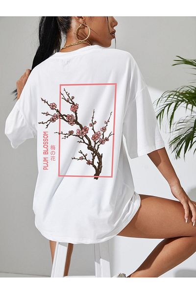 Jose Clothing Μπλουζάκι Unisex Λευκό εμπριμέ από οργανικό βαμβάκι Oversize κοντό μανίκι