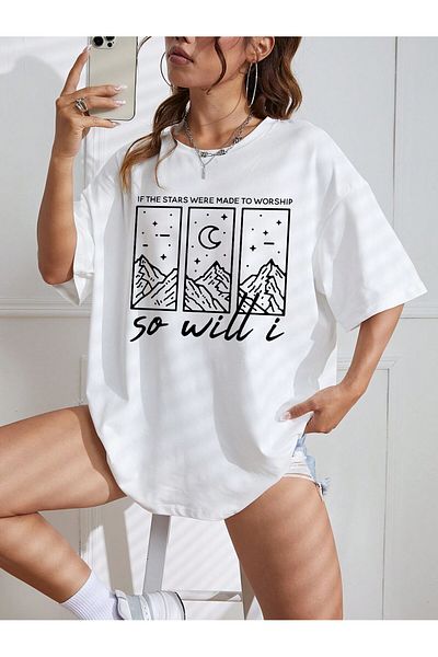 Jose Clothing Μπλουζάκι Unisex Λευκό εμπριμέ από οργανικό βαμβάκι Oversize κοντό μανίκι