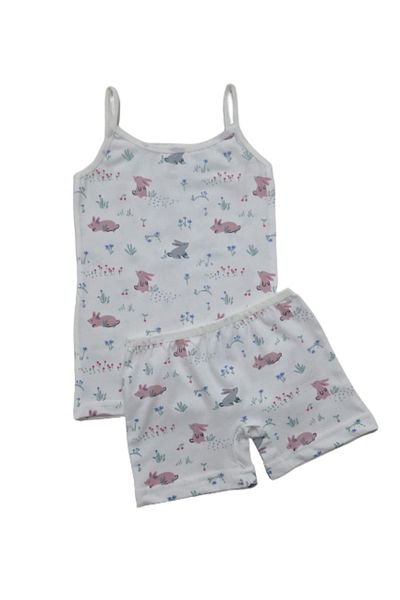 Elmas Girl's Cotton Ecru Rabbit Patterned Athlete Boxer Set