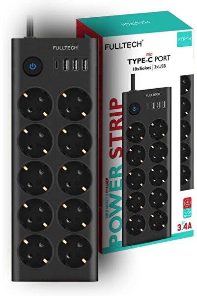 Yellowtech Type-C Port Girişli Akım Korumalı 10'lu Priz, 3 USB, 1 Type-C Giri...