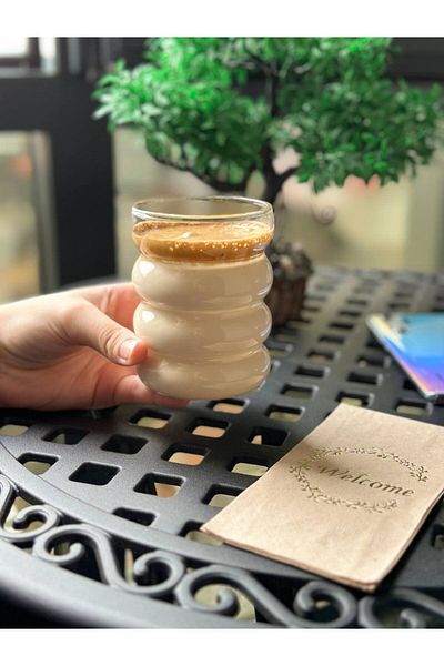 LADYNUR Heat Resistant Borosilicate Glass Strip Shaped Cup| Coffee, Presentation, Soft Drink Cup - 1 Piece