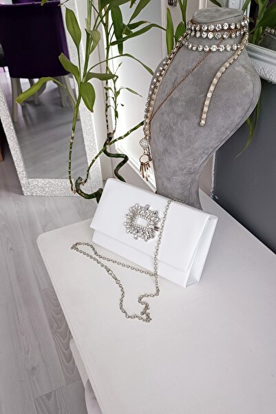 LA CALZATURE Γυναικεία βραδινή τσάντα φορέματος - Λευκό δέρμα, King Stone, Ορθογώνιο κουτί με γωνία