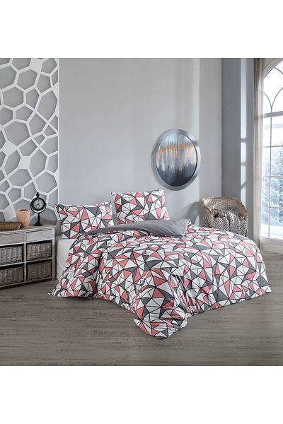 üntaş UNTAŞ PINK TRIANGLE PATTERN DOUBLE PERSONALITY DOUBLE SIDED DUVET SET pinkpinkduftset
