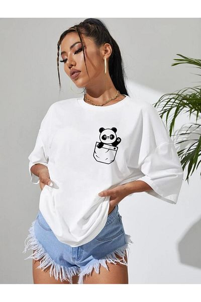 CANDEL Γυναικείο μπλουζάκι Pandalet Design Λευκό Oversize