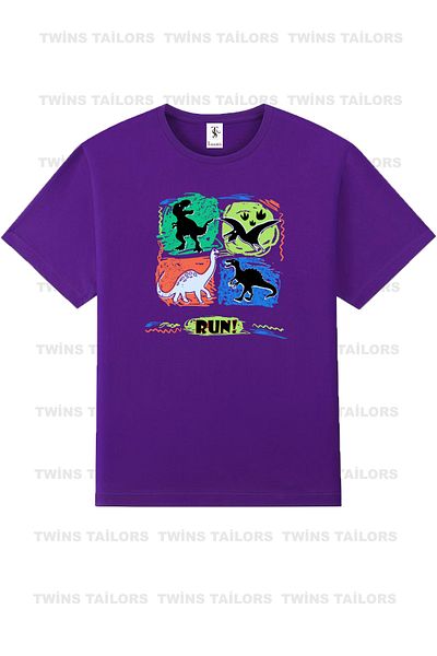 twins tailors Tricou/tricou pentru copii, unisex, mov, cu imprimeu Run Dinosaur
