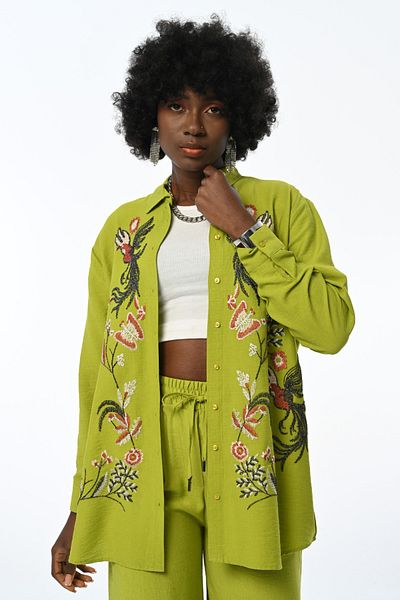 FEMELLE Women's Standard Size Full Embroidery Embroidered Oversize Shirt