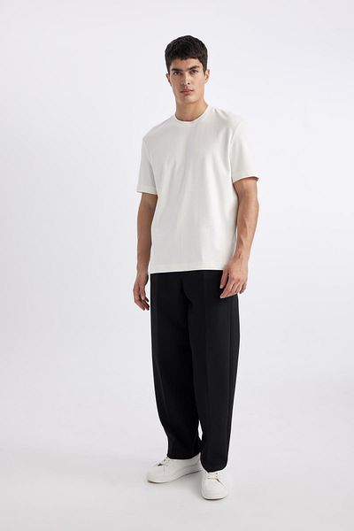 DeFacto Oversize Wide Fit Crew λαιμόκοψη κοντό μανίκι βαρύ ύφασμα Basic απλό μπλουζάκι A7808ax24sp