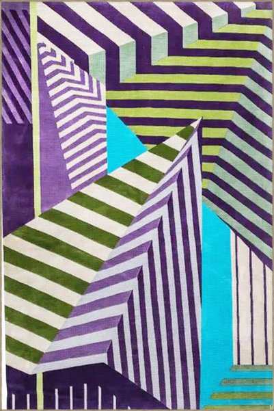 Rugs Modern Halı Covor decorativ modern și creativ, cu bandă în tonuri de vio...