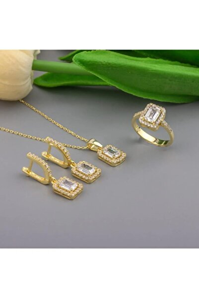 byess 925 Ayar Gümüş Baget Taşlı Set