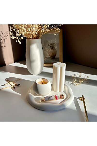 THEIA HOME ÇİÇEK MUM OVAL TABAK VE KİBRİT 4'LÜ SET