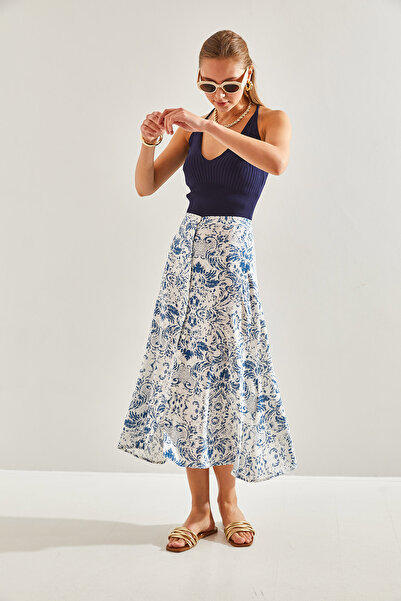 Bianco Lucci Damska spódnica z wiskozy, we wzorzyste guziki60131017