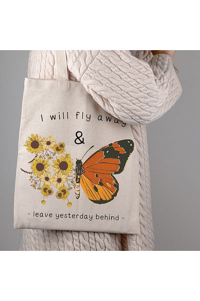 BYBAGS Geantă de umăr din pânză brută imprimată organic 35x40