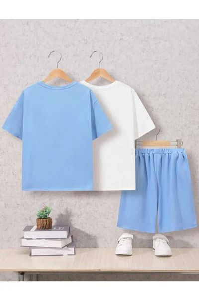 Machetta Set de tricou cu pantaloni scurți din 2 piese din bumbac cu imprimeu pentru copii