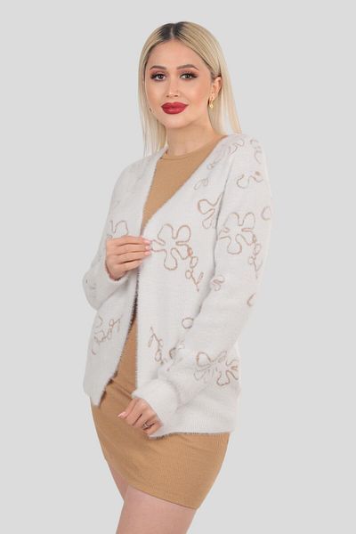 Rays 4160 Floral Detailed Bearded Cardigan White