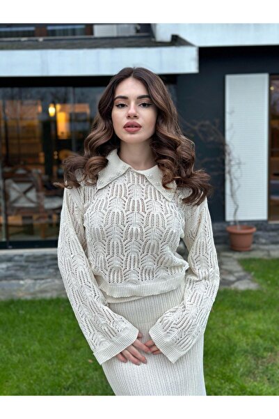 guller tekstil KOPYA - Kadın Ajurlu Taşlı Bluz