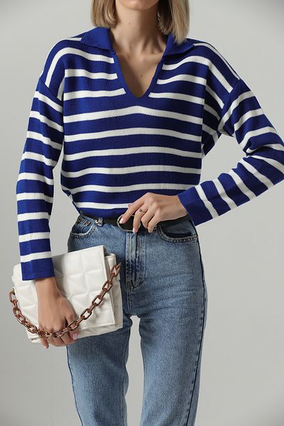 My love butik Polo Neck Striped Knitwear Sweater