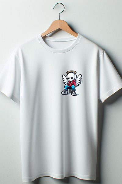 Vordevia Tricou oversize alb cu decolteu triplu cu imprimeu Kaws