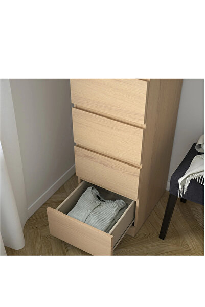 IKEA 6 Çekmeceli Şifonyer, Ağartılmış Meşe Kaplama, 40x123 Cm, Aynalı
