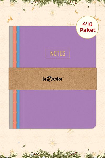 Le Color طقم دفتر ملاحظات مكون من 4 قطع مقاس 14x20 مكون من 128 صفحة