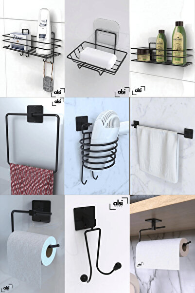 ALSİ HOME 9'lu Yapışkanlı Fön Makinesi Askısı Havluluk Wc Kağıtlık Rulo Havlu...