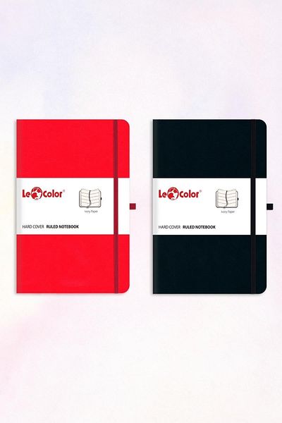 Le Color طقم دفتر ملاحظات مكون من قطعتين 13x21 أحمر وأسود