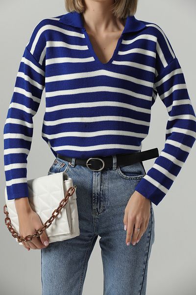 My love butik Polo Neck Striped Knitwear Sweater
