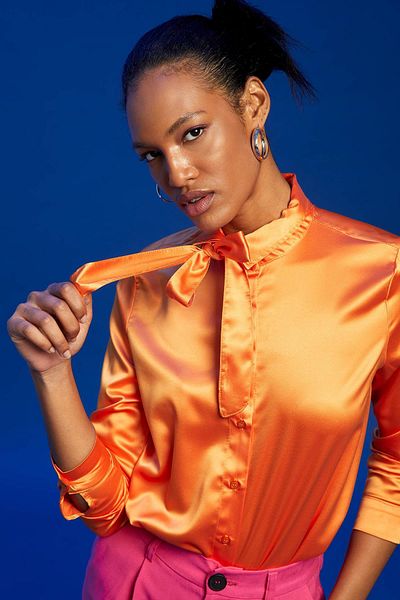 DeFacto Regular Fit Basic Scarf Collar Long Sleeve Satin Shirt