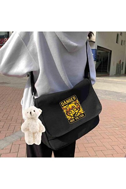 Toum dompuleri fashion Anime Danger Printed Unisex Μαύρη τσάντα ταχυδρόμου