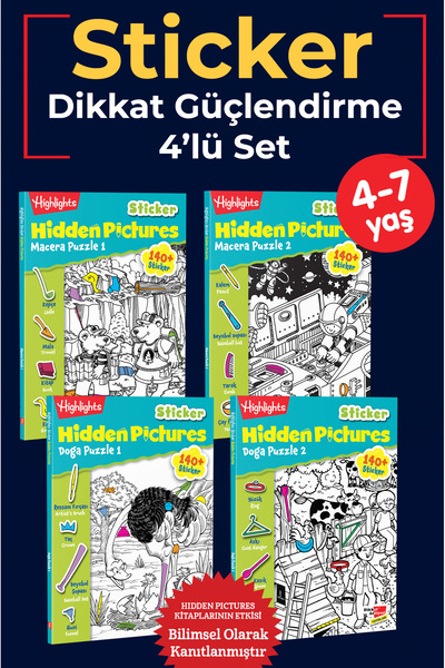 Dikkat Atölyesi Yayınları Highlights Dikkat Güçlendirme Sticker Hidden Pictures 4'lü Set