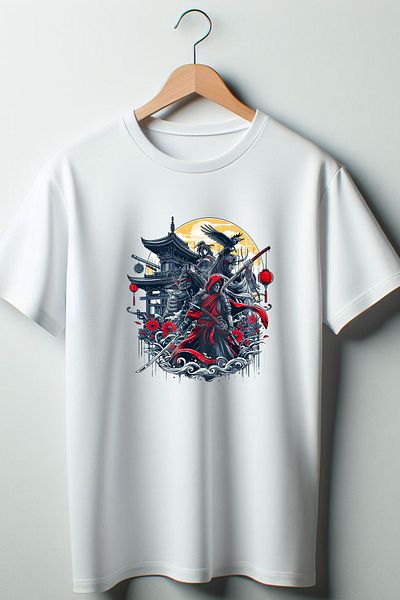 Vordevia Onimusha Anime εμπριμέ λευκό μπλουζάκι με λαιμόκοψη