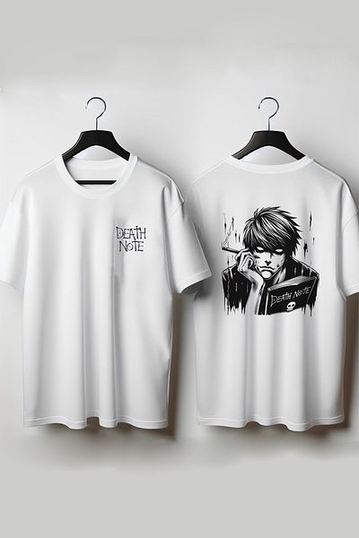 Vordevia Death Note Anime στο πίσω μέρος και στήθος με στάμπα λευκό μπλουζάκι με λαιμόκοψη