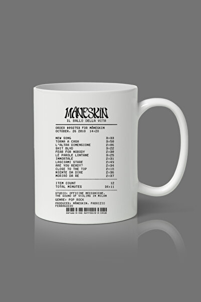 designedfy Maneskin Albüm Receipt Baskılı Kupa Bardak