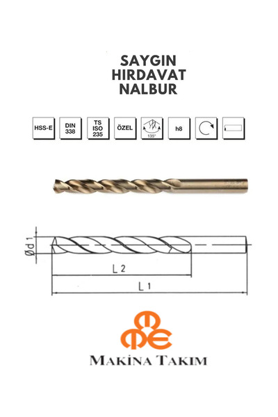Makina Takım 3,5 mm Altın Seri Silindirik Saplı Matkap Ucu (Paslanmaz Delme) HssDın 338 B00005000350
