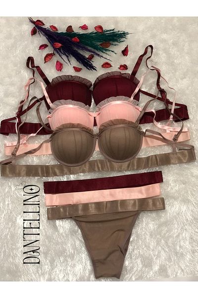 Dantellino Women's Oyster Bra Set with Padded Belted