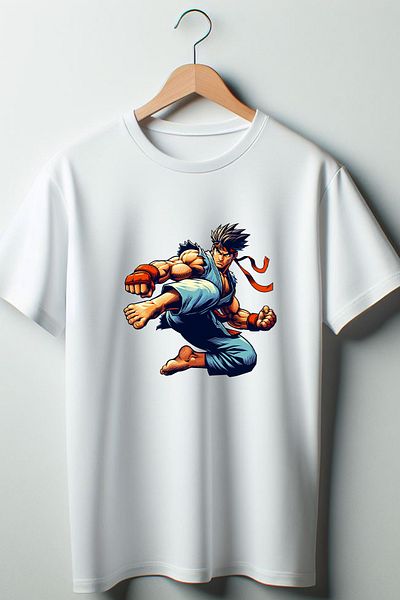 Vordevia Μπλουζάκι Street Fighter με εμπριμέ λευκό oversize με λαιμόκοψη