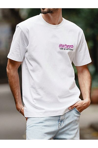 Jose Clothing Μπλουζάκι Unisex Λευκό εμπριμέ από οργανικό βαμβάκι Oversize με κοντό μανίκι