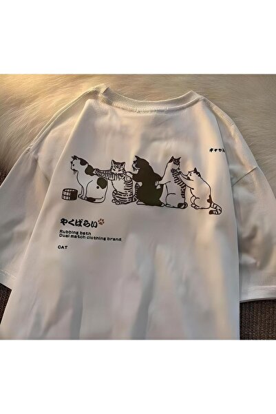 Gofeel Cat Aesthetic Detail Unisex Oversize Kalıp T-Shirt