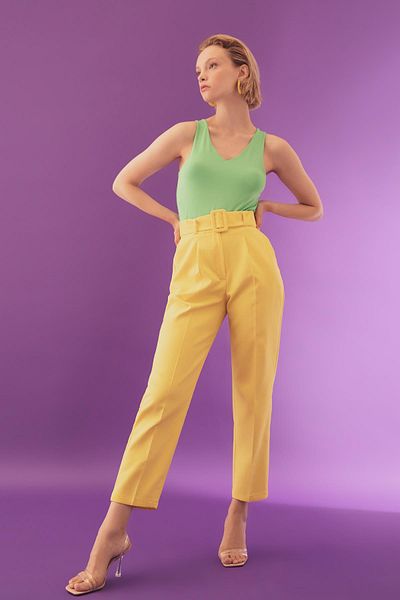 DeFacto Slim Fit High Waist Belted Pocket Trousers Y1848az22sm