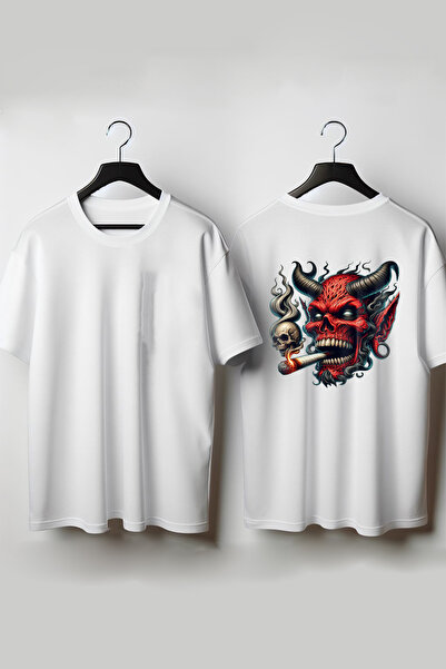 Vordevia Devil Back Štampano Bela Oversize kroj okrugla kragna Majica