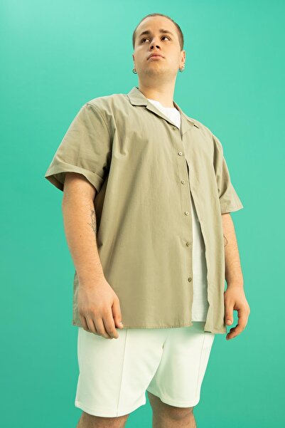 DeFacto Plus Size Crinkle Short Sleeve 100% Cotton Shirt Y1773az22sm