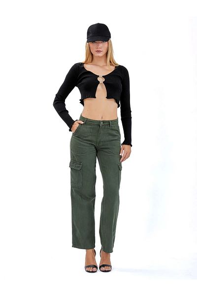 Fashinyou Women's Cargo Pocket Loose Jeans