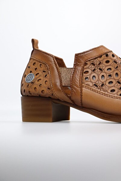 Mammamia - 640 Taba Hakiki Deri Kısa Topuklu Kadın Günlük Ayakkabı