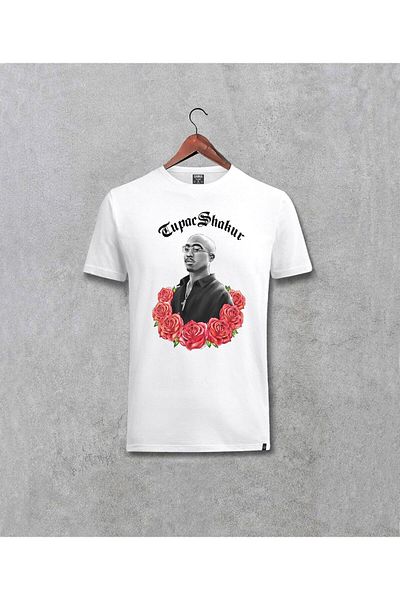 Pisa Art Μπλουζάκι Unisex Λευκό Tupac Shakur με στάμπα ειδικής σχεδίασης