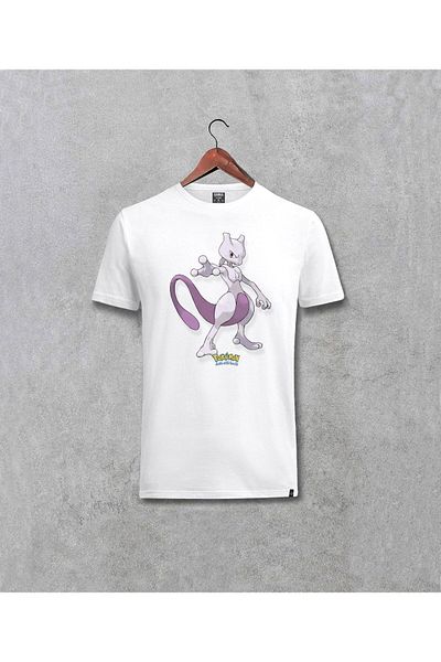 Pisa Art Унисекс бяла тениска с щампа Pokemon Mewtwo