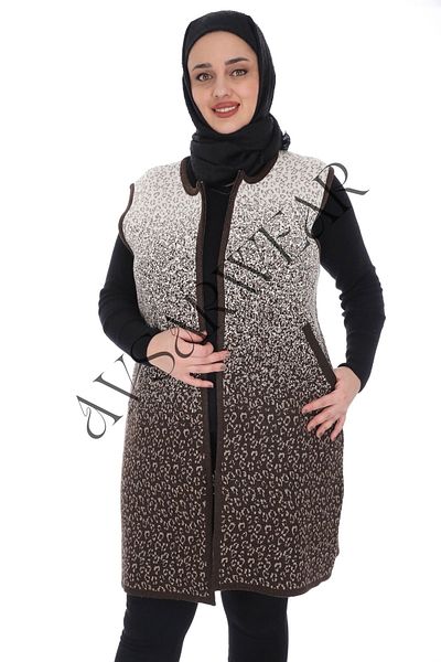 AVSARWEAR Leopard Patterned Plus Size Mother's Vest with Pockets AVS-1701234419