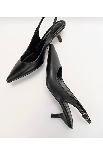 NACHA Alin Arkası Açık Rahat Kısa Topuklu Siyah Kadın Stiletto