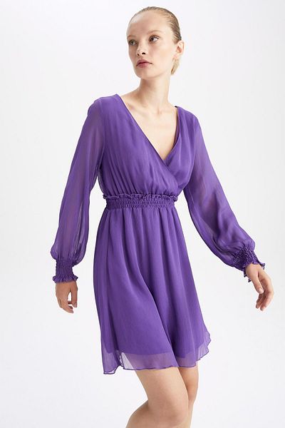 DeFacto Wrap gallér Chiffon hosszú ujjú mini ruha Z0781az22au